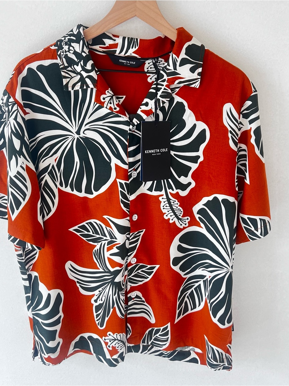 Kenneth Cole Orange Floral Short-Sleeve Button-Up Shirt